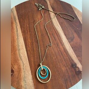 Lucky Brand Boho Gold and Turquoise Toned Circle Pendant Necklace